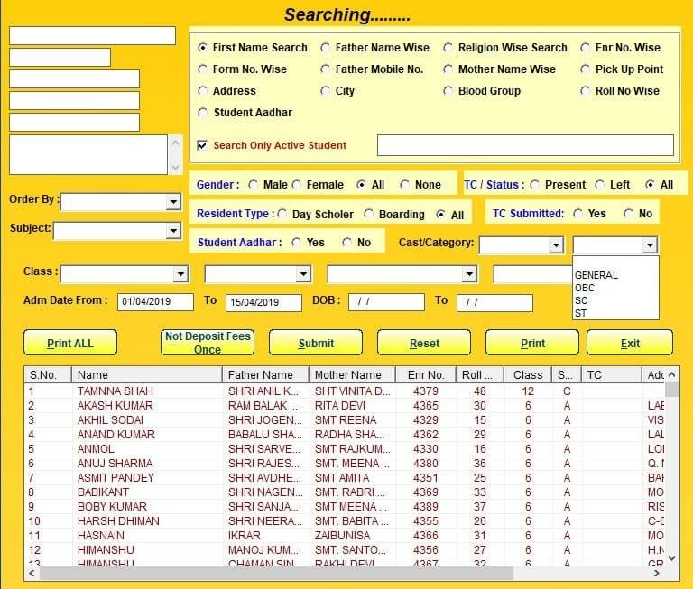 Search Student on Various Conditions