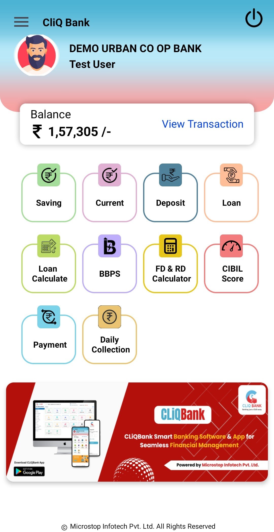 cliqbank mobile single screen